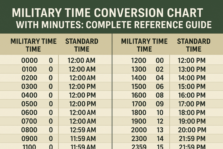 Military Time Conversion Chart with Minutes: Complete Reference Guide